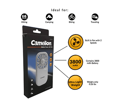 Camelion PSF38 Rechargeable Handheld Pocket Fan with Mobile Power Bank Function
