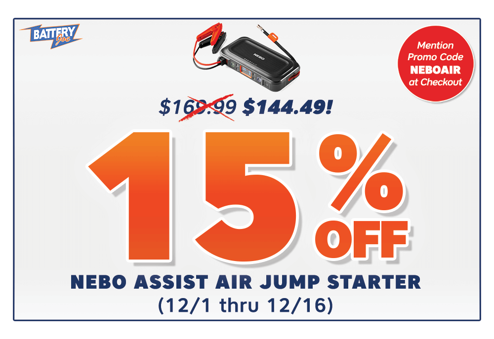 Battery Joe Discount for May 2024 - 15% OFF NEBO Assist Air Jump Starter