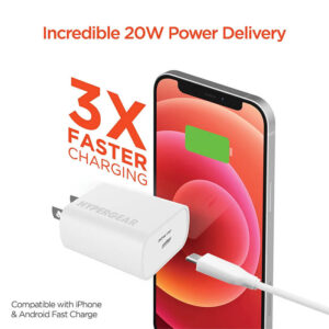 HyperGear 20W USB-C PD Wall Charger - Fast Power Delivery Adapter for iPhone, Samsung & Android Phones (15389)
