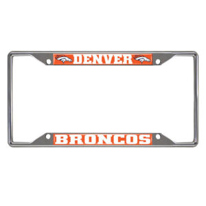 Denver Broncos Chrome Metal License Plate Frame, 6.25in x 12.25in (15528)