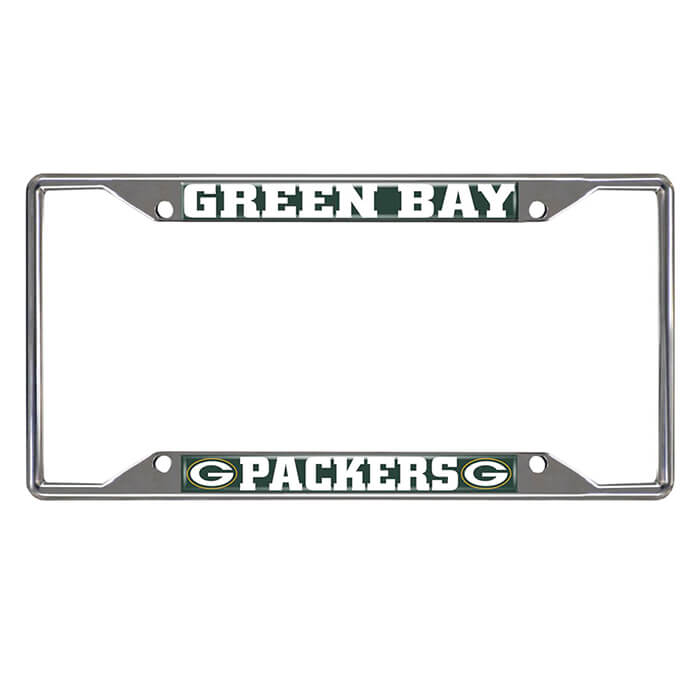 Green Bay Packers Chrome Metal License Plate Frame, 6.25in x 12.25in (15532)