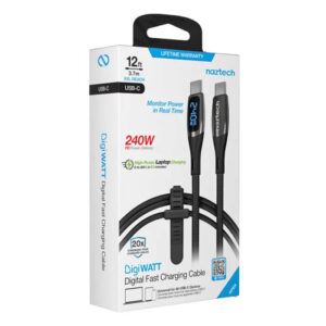 HyperGear Naztech DigiWATT USB-C to USB-C Digital LED Cable, 12ft - Black (16105)