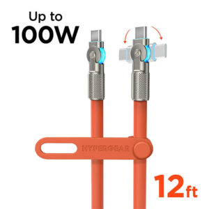 HyperGear Chunky180° 100W USB-C to USB-C Rugged Fast Charge Cable, 12ft - Orange (16234)