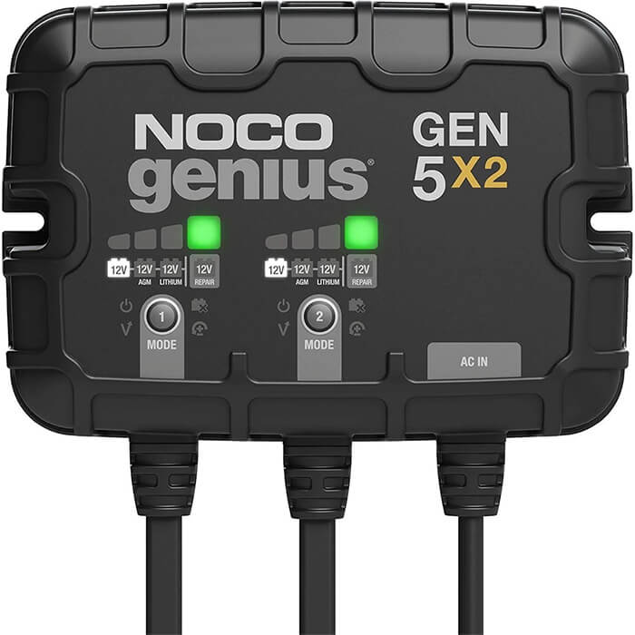 NOCO GEN5X2, 2-Bank, 10-Amp On-Board Battery Charger, Battery Maintainer + Battery Desulfator