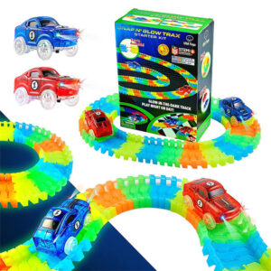 USA Toyz Glow Tracks Starter Kit Race Tracks + 2 LED Toy Cars - 216pk Glow in The Dark (GLOW-TRACKS)