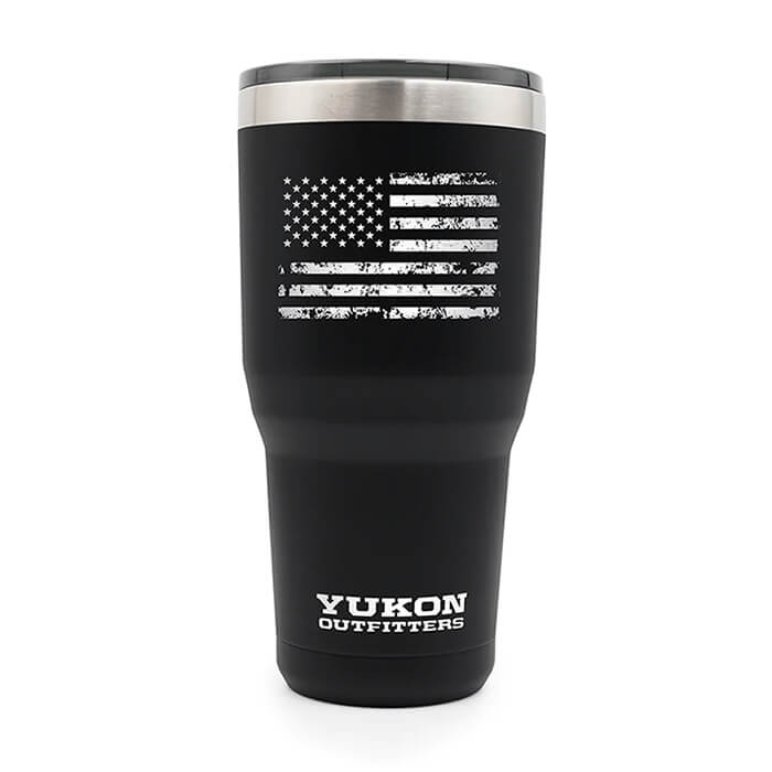 Yukon Outfitters 30oz Tumbler - Distressed US Flag, Black (YO30BLACKUSA)
