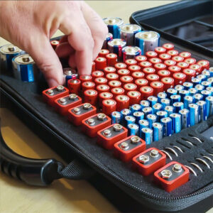 Flipo Battery Storage Case, Filled with 148 Alkaline Batteries Included with Tester, Large – Black (B-CASELG-BK-WES)