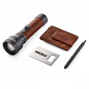 NEBO Classic Collection Gift Set - 600 Lumens Rechargeable Flashlight, RFID Wallet, 4-in-1 Pen Pencil, Bottle Opener (NEB-BND-0015)