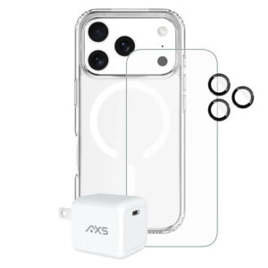 AXS 4-in-1 Essential Bundle for iPhone 17 Pro Max - Ultra Clear MagSafe Case, ARMORGlass Screen & Camera Protectors, 30W GaN Charger - Clear (VAIABC3410)