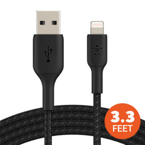 Belkin BoostCharge Braided Lightning to USB-A Cable 1m 3.3ft Black MFi iPhone Charger (CAA002BT1MBK)