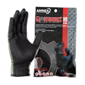 Gloveworks Heavy Duty Black Nitrile Disposable Gloves 6 Mil Powder Free One Size Fits Most 6 Pack (GWHD6PKBLK)