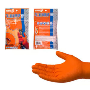 Gloveworks Heavy Duty Orange Nitrile Disposable Gloves 8 Mil Powder Free One Size Fits Most 6 Pack (GWHD6PKORG)