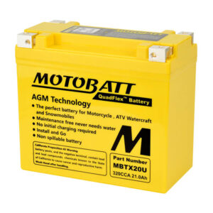 Motobatt MBTX20U 12V 23.5Ah Quadflex AGM Powersport Battery - Replaces YTX20L (MBTX20U)